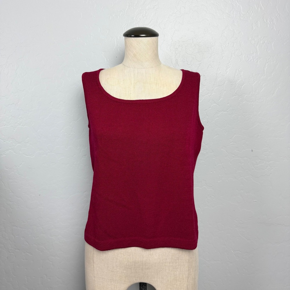 St. John Womens Red Wool Blend Knit Sleeveless Scoop Neck Tank Top Size S